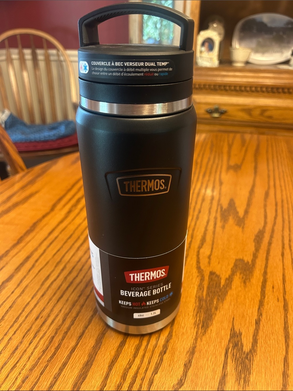 Thermos Black Stainless Steel Travel Bottle with Handle